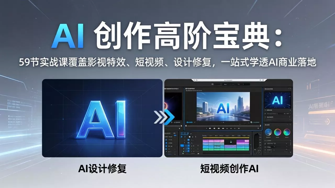 AI 创作高阶宝典：59节实战课覆盖影视特效、短视频、设计修复，一站式学透AI商业落地 - 网创在线