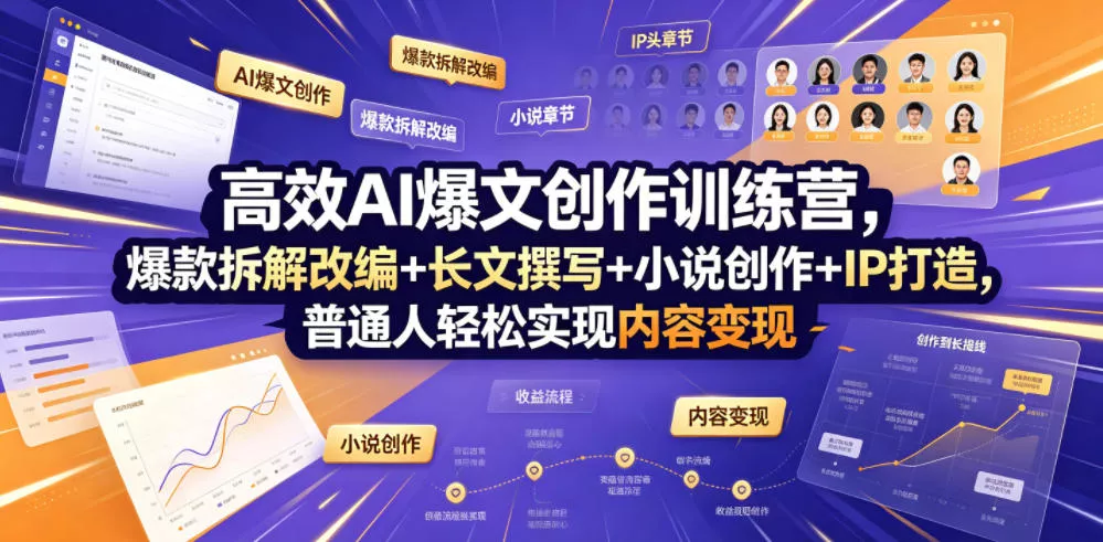 高效AI爆文创作训练营，爆款拆解改编+长文撰写+小说创作+IP打造，普通人轻松实现内容变现 - 网创在线