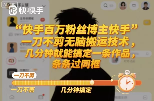 快手百万粉丝博主快手一刀不剪无脑搬运技术，几分钟就能搞定一条作品，条条过同框 - 网创在线