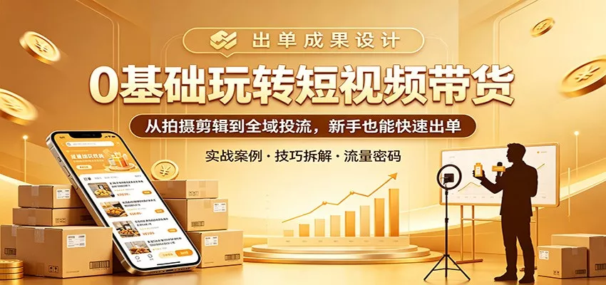 0基础玩转短视频带货：从拍摄剪辑到全域投流，新手也能快速出单 - 网创在线