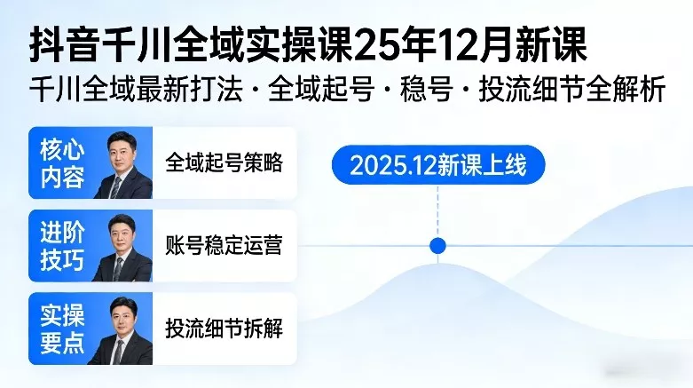 抖音千川全域全域实操课25年12月新课，千川全域最新打法，全域起号，稳号，投流细节全部都有 - 网创在线