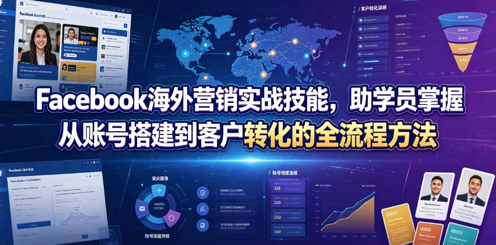 Facebook海外营销实战技能，助学员掌握从账号搭建到客户转化的全流程方法 - 网创在线