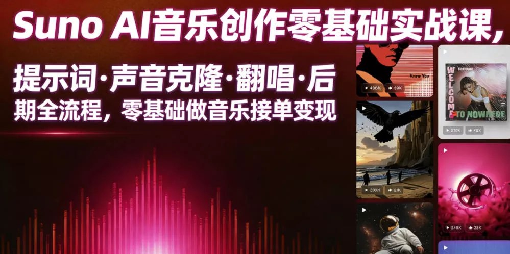 Suno AI音乐创作实战课，提示词・声音克隆・翻唱・后期全流程，零基础做音乐接单变现 - 网创在线