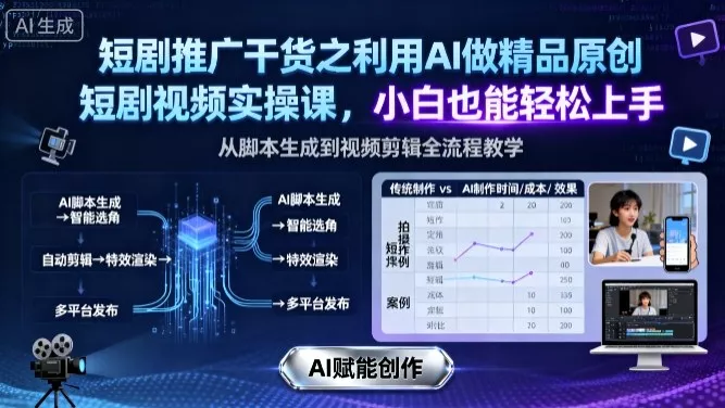 短剧推广干货之利用AI做精品原创短剧视频实操课，小白也能轻松上手 - 网创在线