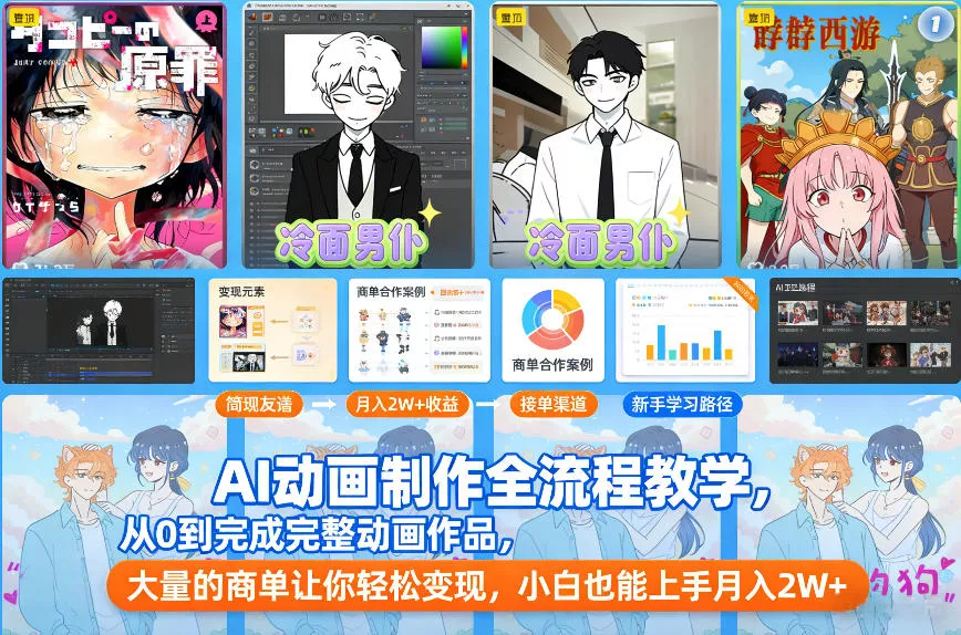 AI动画制作全流程教学，从0到完成完整动画作品，大量的商单让你轻松变现，小白也能上手月入2W+ - 网创在线