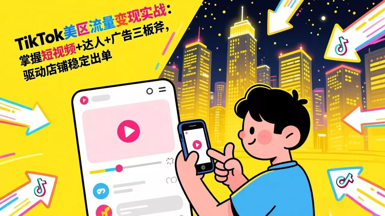 TikTok美区流量变现实战：掌握短视频+达人+广告三板斧，驱动店铺稳定出单 - 网创在线