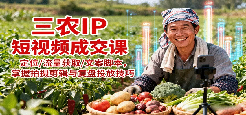 三农IP短视频成交课：定位/流量获取/文案脚本，掌握拍摄剪辑与复盘投放技巧 - 网创在线