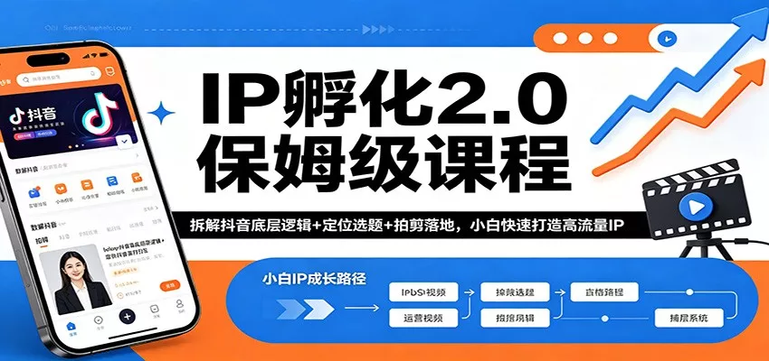 IP孵化2.0保姆级课程：拆解抖音底层逻辑+定位选题+拍剪落地，小白快速打造高流量IP - 网创在线