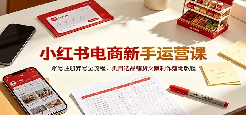 小红书电商新手运营课：账号注册养号全流程，类目选品铺货文案制作落地教程 - 网创在线