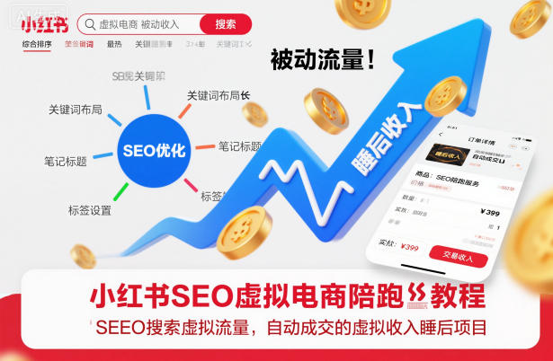 小红书SEO虚拟电商陪跑教程，实现seo搜索被动流量，自动成交的被动收入睡后项目-网创在线