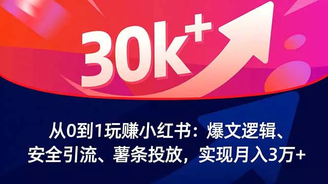从0到1玩赚小红书：爆文逻辑、安全引流、薯条投放，实现月入3万+ - 网创在线