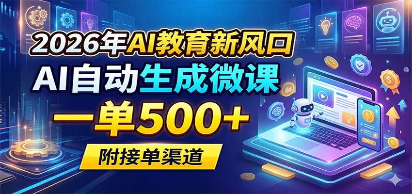 2026年AI教育新风口，AI自动生成微课，一单500+，附接单渠道 - 网创在线