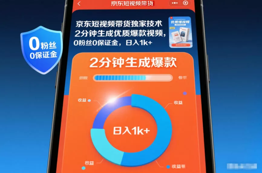 京东短视频带货独家技术，2分钟生成一条优质爆款视频，0粉丝0保证金，日入1k+【揭秘】 - 网创在线