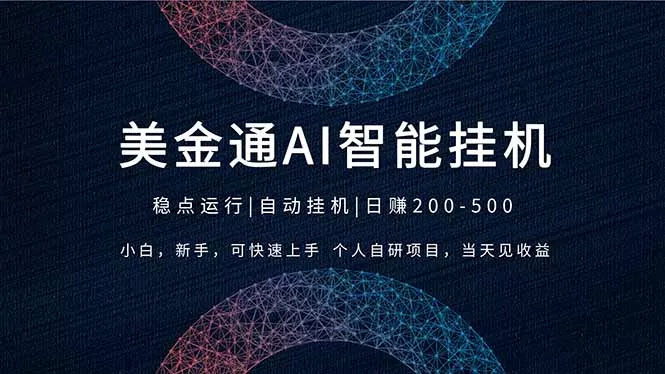 2026风口项目，美金通AI智能挂机，自研项目，当天见收益，小白新手可快速上手 - 网创在线