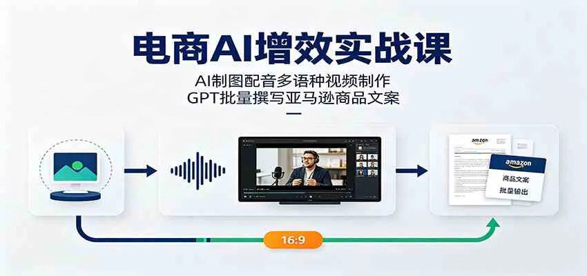 电商AI增效实战课:AI制图配音多语种视频制作,GPT批量撰写亚马逊商品文案 - 网创在线
