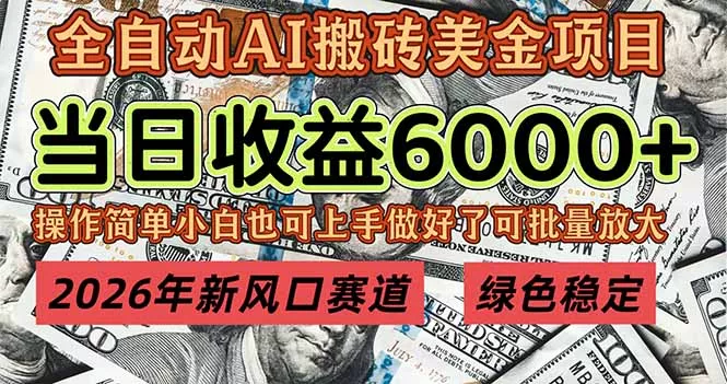 2026年新风口赛道，当日6000+以上，可批量放大，月收入20万+，长期绿色稳定的项目 - 网创在线