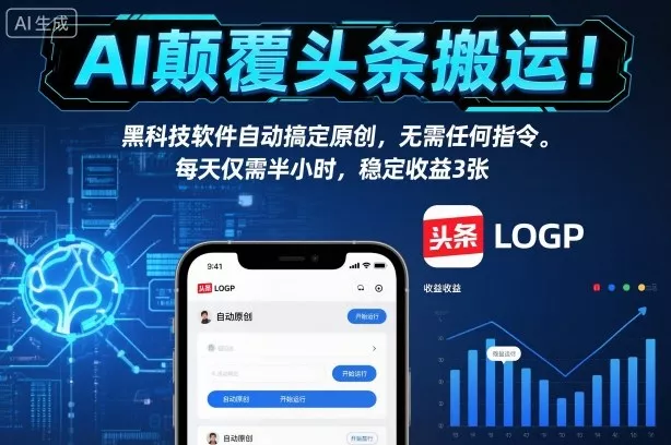 AI颠覆头条搬运！黑科技软件自动搞定原创，无需任何指令。每天仅需半小时，稳定收益3张【揭秘】 - 网创在线