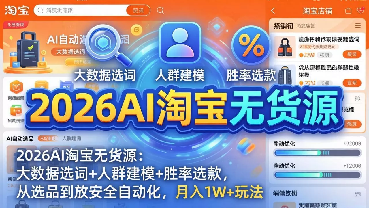 2026AI淘宝无货源-4月更新：大数据选词+人群建模+胜率选款，从选品到放大全自动化，月入1W+玩法 - 网创在线