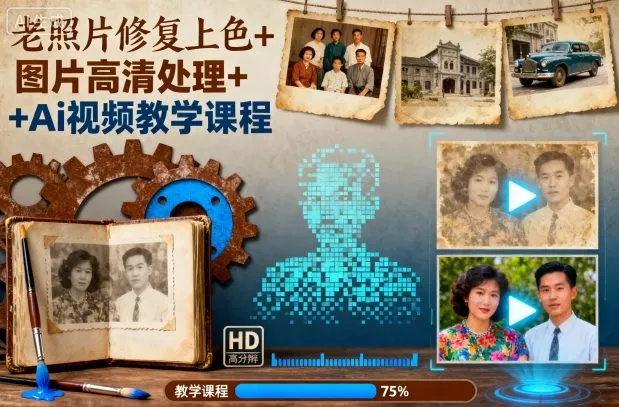 老照片修复上色+图片高清处理+Ai视频教学课程 - 网创在线