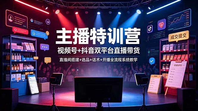 主播特训营：视频号+抖音双平台直播带货，直播间搭建+选品+话术+开播全流程系统教学 - 网创在线