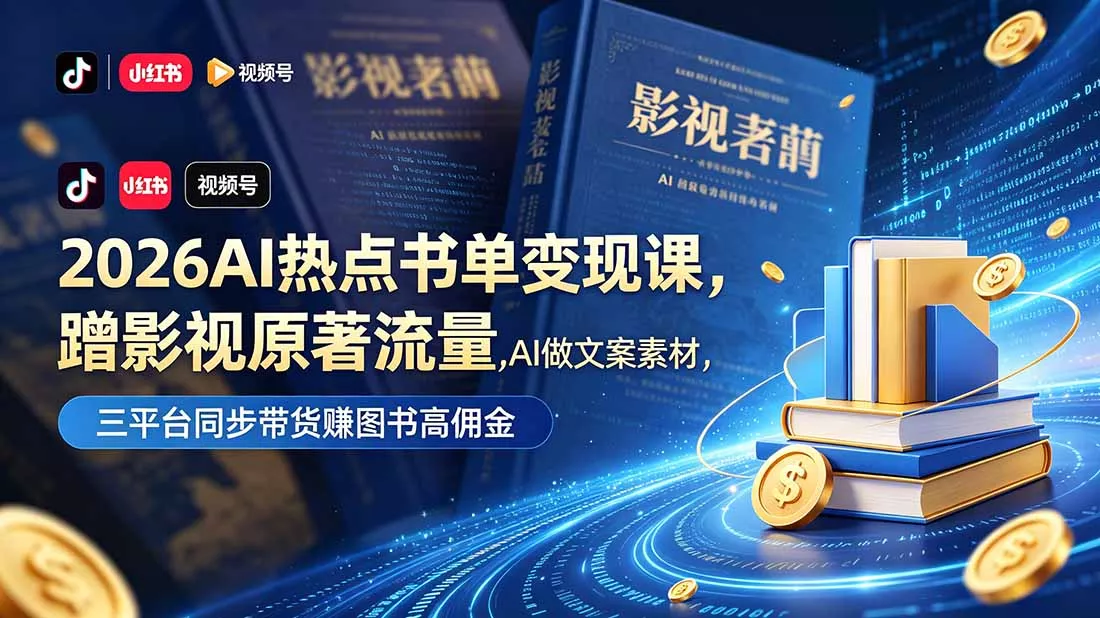 2026AI热点书单变现课，蹭影视原著流量，AI做文案素材，三平台同步带货赚图书高佣金 - 网创在线