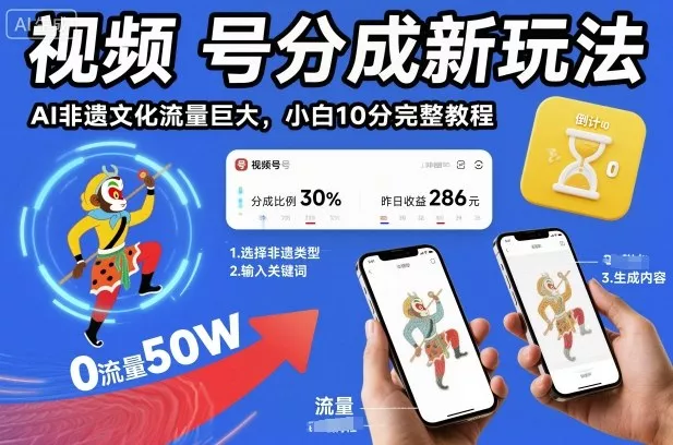 视频号分成新玩法，AI非遗文化流量巨大，小白10分钟搞定，完整教程 - 网创在线