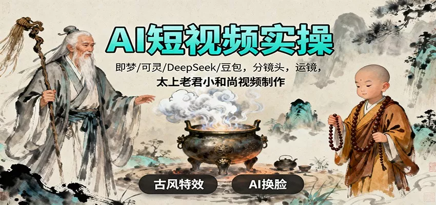 AI短视频实操，即梦/可灵/DeepSeek/豆包，分镜头，运镜，太上老君小和尚视频制作 - 网创在线