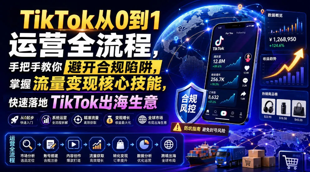 TikTok从0到1运营全流程，手把手教你避开合规陷阱，掌握流量变现核心技能，快速落地TikTok出海生意(更新7月) - 网创在线
