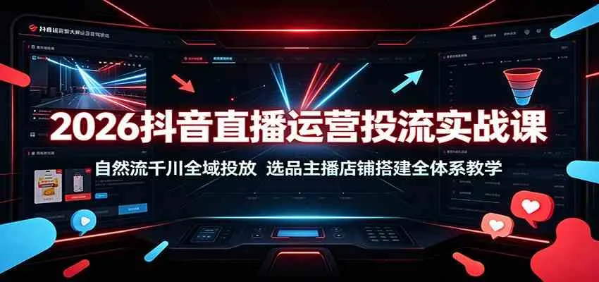 2026抖音直播运营投流实战课：自然流千川全域投放，选品主播店铺搭建全体系教学 - 网创在线