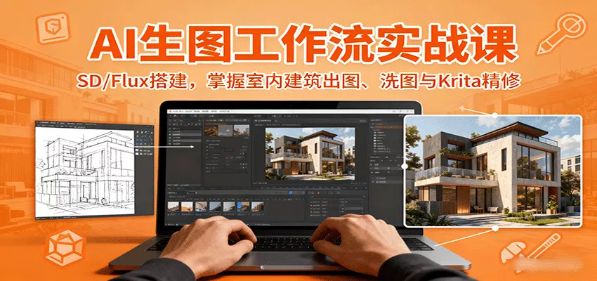 AI生图工作流实战课：SD/Flux搭建，掌握室内建筑出图、洗图与Krita精修 - 网创在线