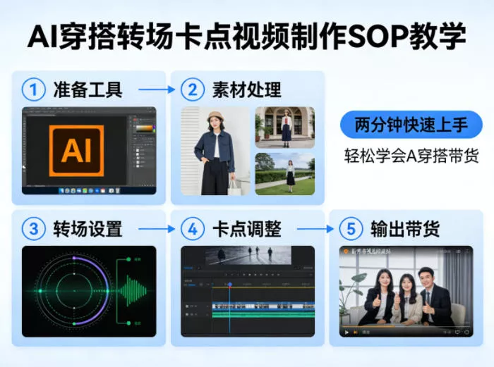 AI穿搭转场卡点视频制作SOP教学,两分钟快速上手,轻松学会AI穿搭带货 AI穿搭转场卡点视频制作SOP教学,两分钟快速上手,轻松学会AI穿搭带货