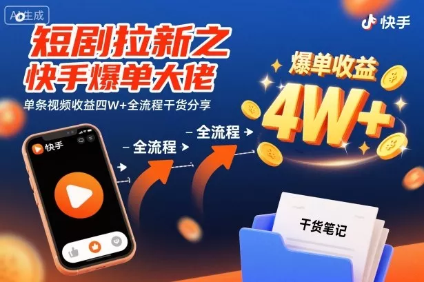 短剧拉新之快手爆单大佬单条视频收益四W+全流程干货分享 - 网创在线