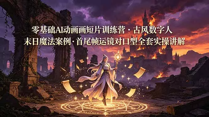 零基础AI动画短片训练营，古风数字人末日魔法案例，首尾帧运镜对口型全套实操讲解 - 网创在线