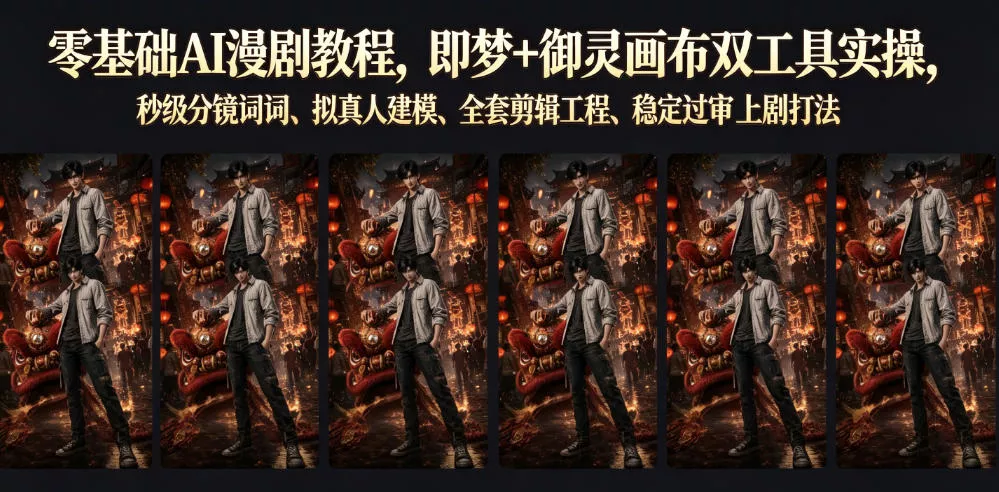 零基础AI漫剧教程，即梦+御灵画布双工具实操，秒级分镜提示词、拟真人建模、全套剪辑工程、稳定过审上剧打法 - 网创在线
