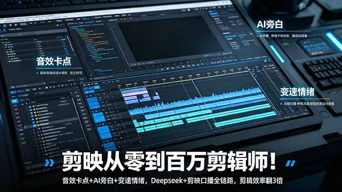 剪映从零到百万剪辑师！音效卡点+AI旁白+变速情绪，Deepseek+剪映口播全链路，剪辑效率翻3倍 - 网创在线
