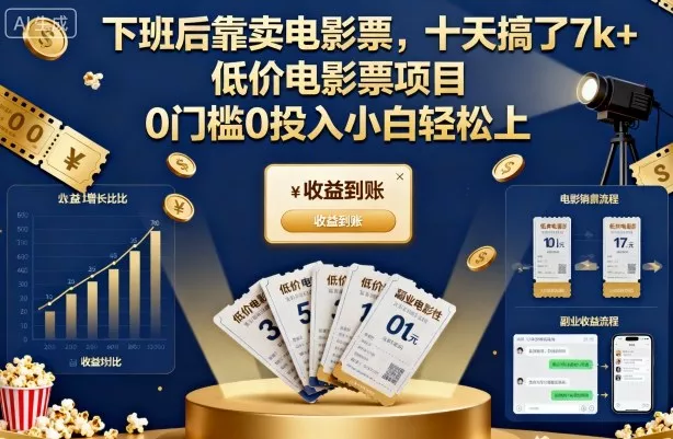 下班后靠卖电影票，十天搞了7k+，低价电影票项目，0门槛0投入小白轻松上手【揭秘】 - 网创在线