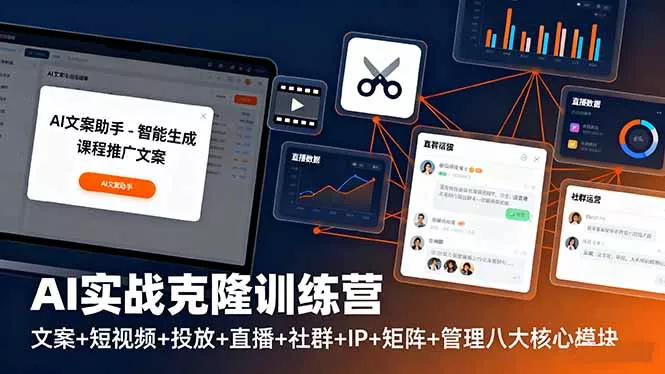 AI实战克隆训练营：文案+短视频+投放+直播+社群+IP+矩阵+管理八大核心模块 - 网创在线