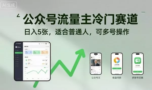 公众号流量主冷门赛道，日入5张，适合普通人，可多号操作 - 网创在线