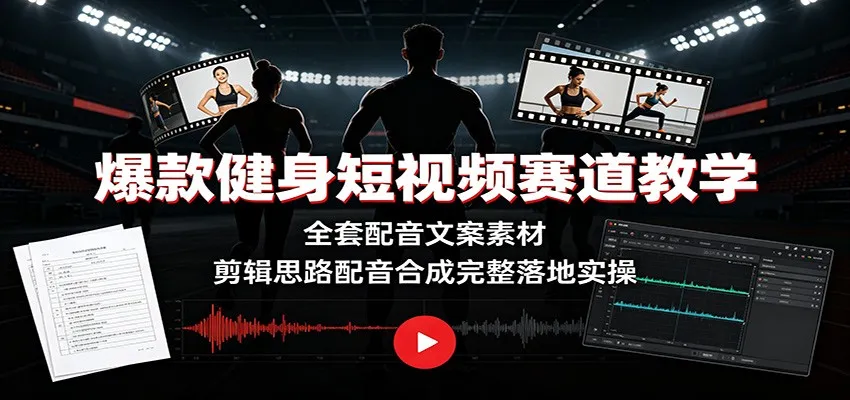 爆款健身短视频赛道教学：全套配音文案素材，剪辑思路配音合成完整落地实操 - 网创在线
