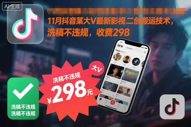 11月抖音某大V最新影视二创搬运技术，洗稿不违规，收费298 - 网创在线