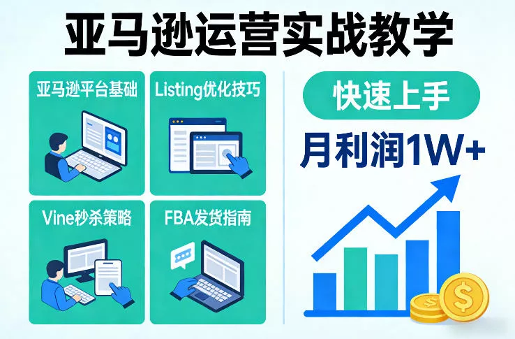 亚马逊运营实战教学，亚马逊平台+Listing优化+Vine秒杀+FBA发货等，快速上手，实现店铺月利润1W - 网创在线