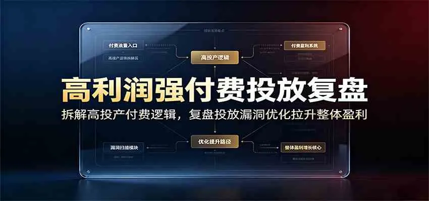 高利润强付费投放复盘：拆解高投产付费逻辑，复盘投放漏洞优化拉升整体盈利 - 网创在线