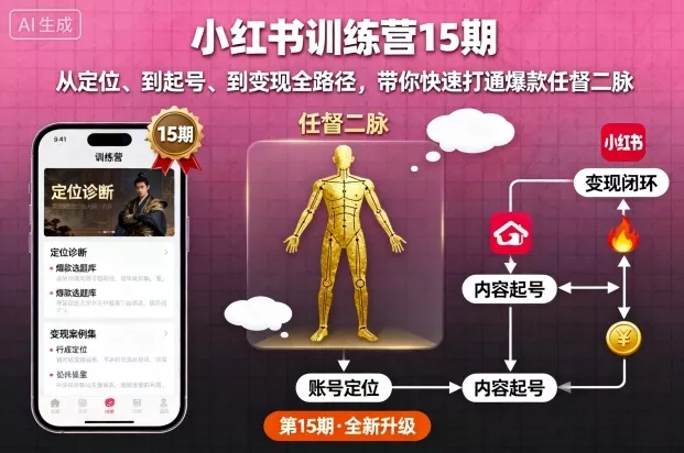 小红书训练营15期，从定位、到起号、到变现全路径，带你快速打通爆款任督二脉 - 网创在线
