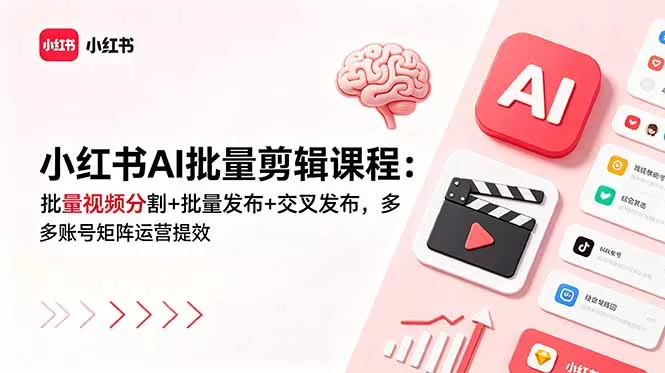 小红书AI批量剪辑课程：批量视频分割+批量发布+交叉发布，多账号矩阵运营提效 - 网创在线