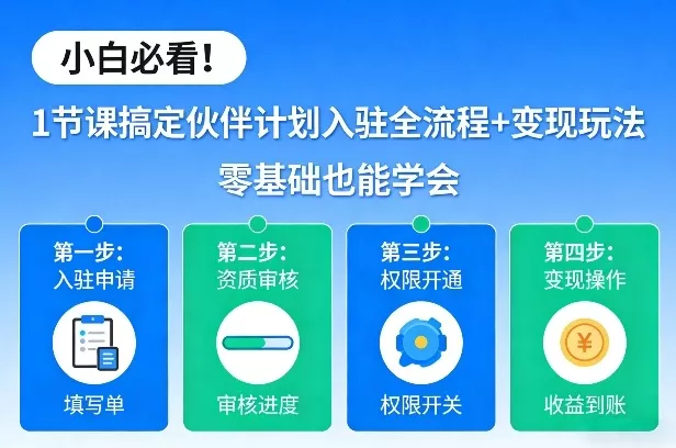 小白必看！1节课搞定伙伴计划入驻全流程+变现玩法，零基础也能学会 - 网创在线