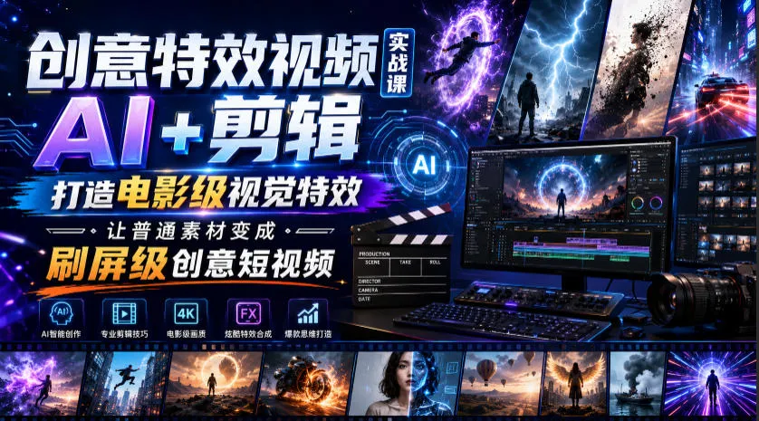 创意特效视频实战课，AI+剪辑打造电影级视觉特效，让普通素材变成刷屏级创意短视频 - 网创在线