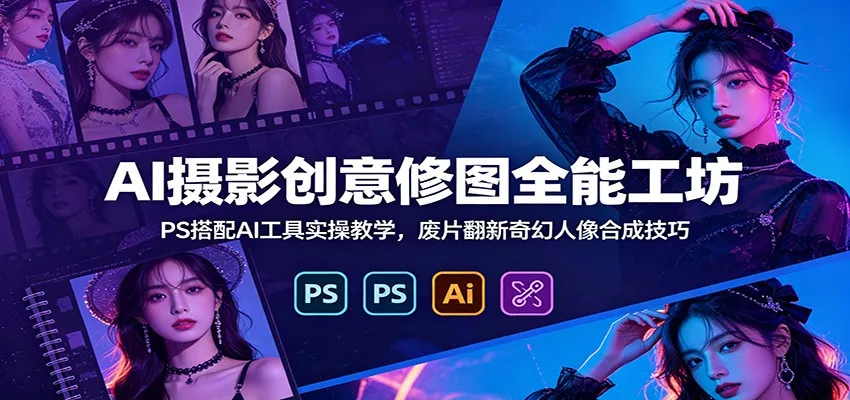 AI摄影创意修图全能工坊：PS搭配AI工具实操教学，废片翻新奇幻人像合成技巧 - 网创在线