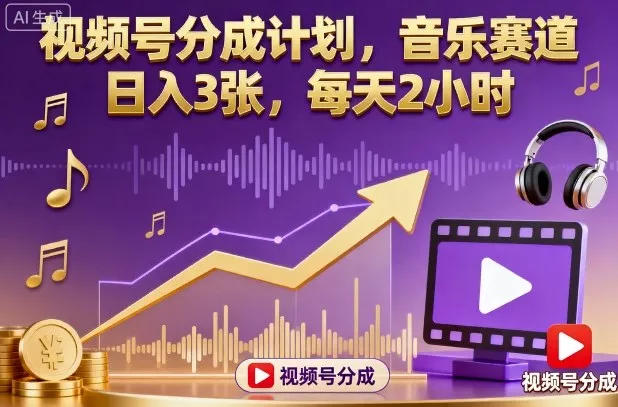 视频号分成计划，音乐赛道，日入3张，每天2小时 - 网创在线