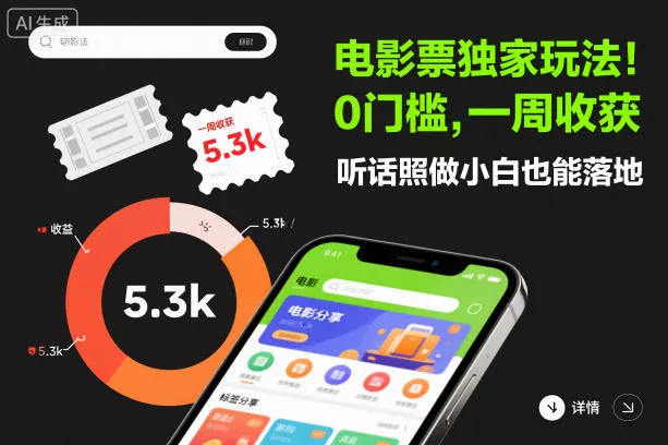 电影票独家玩法！0门槛，一周收获5.3k，听话照做小白也能落地【揭秘】 - 网创在线
