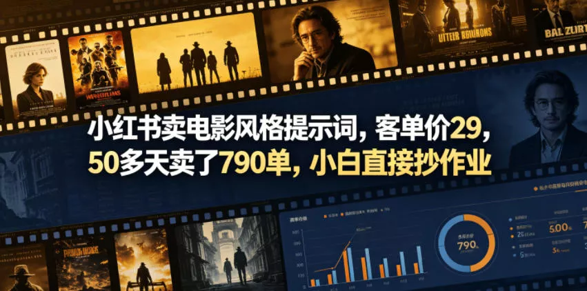 小红书卖电影风格提示词，客单价29，50多天卖了790单，小白直接抄作业！ - 网创在线